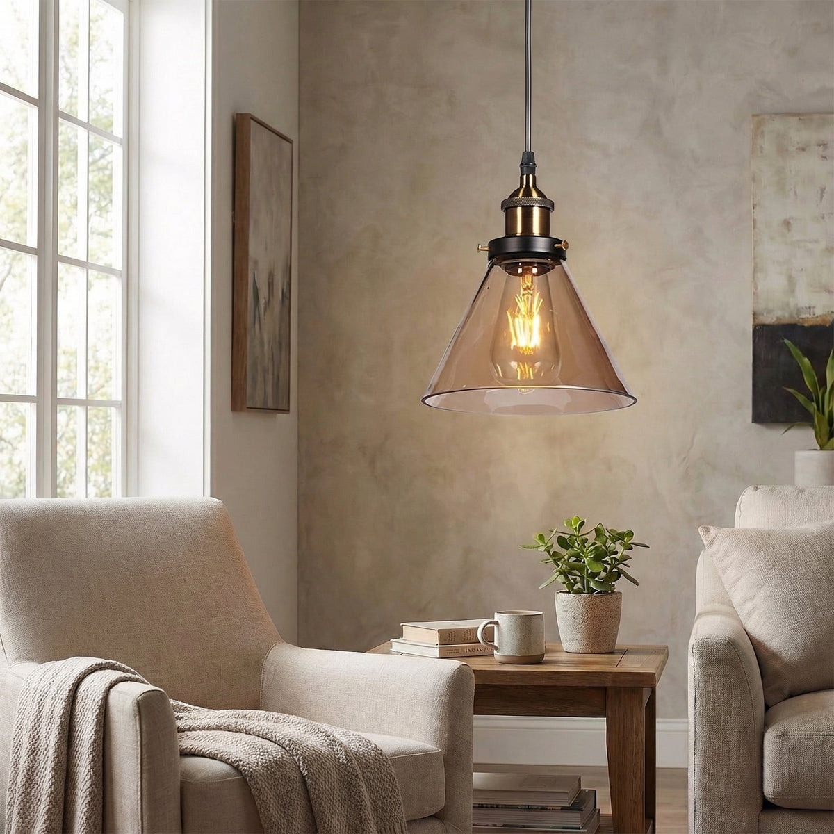 Suspension globe verre clair, style atelier — Basile