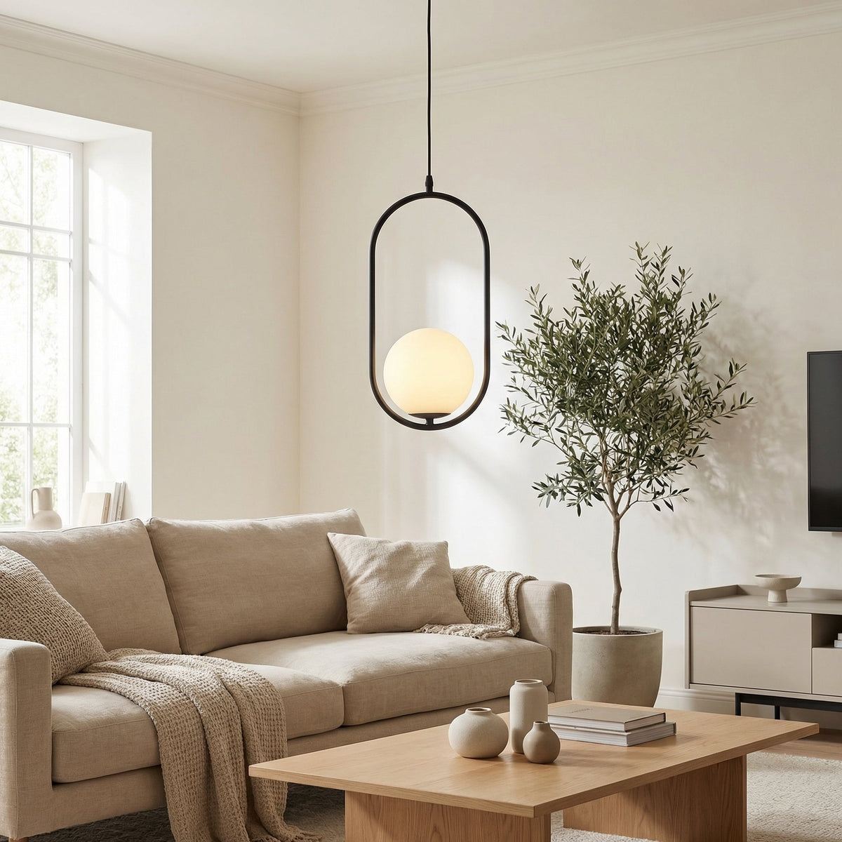 Suspension grand globe verre, structure dorée — Agathe