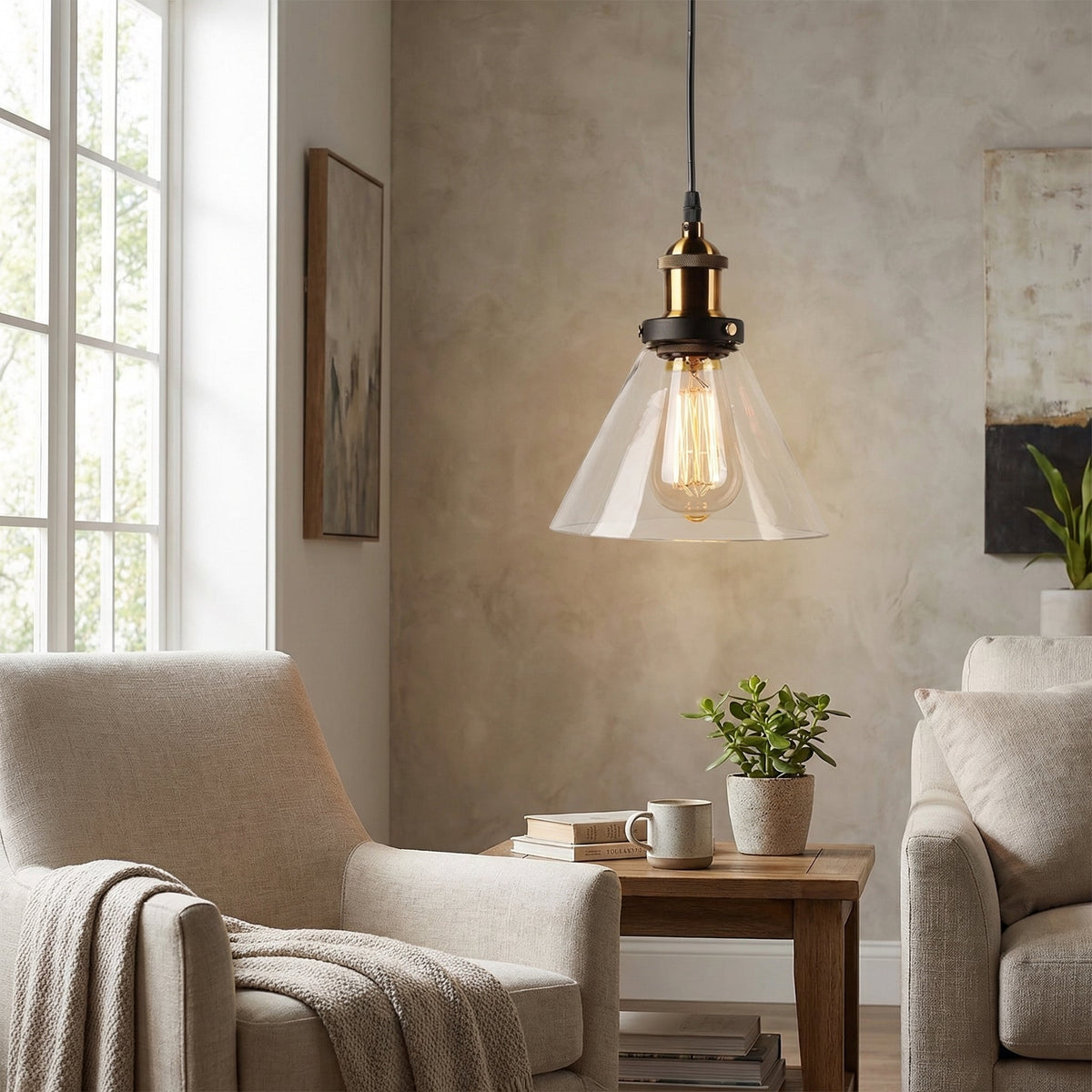 Suspension globe verre clair, style atelier — Basile