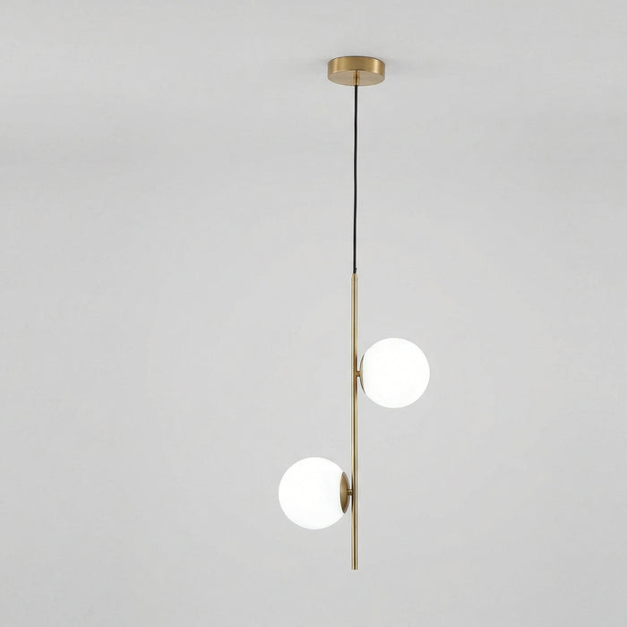 Suspension double globe verre, structure dorée — Rose
