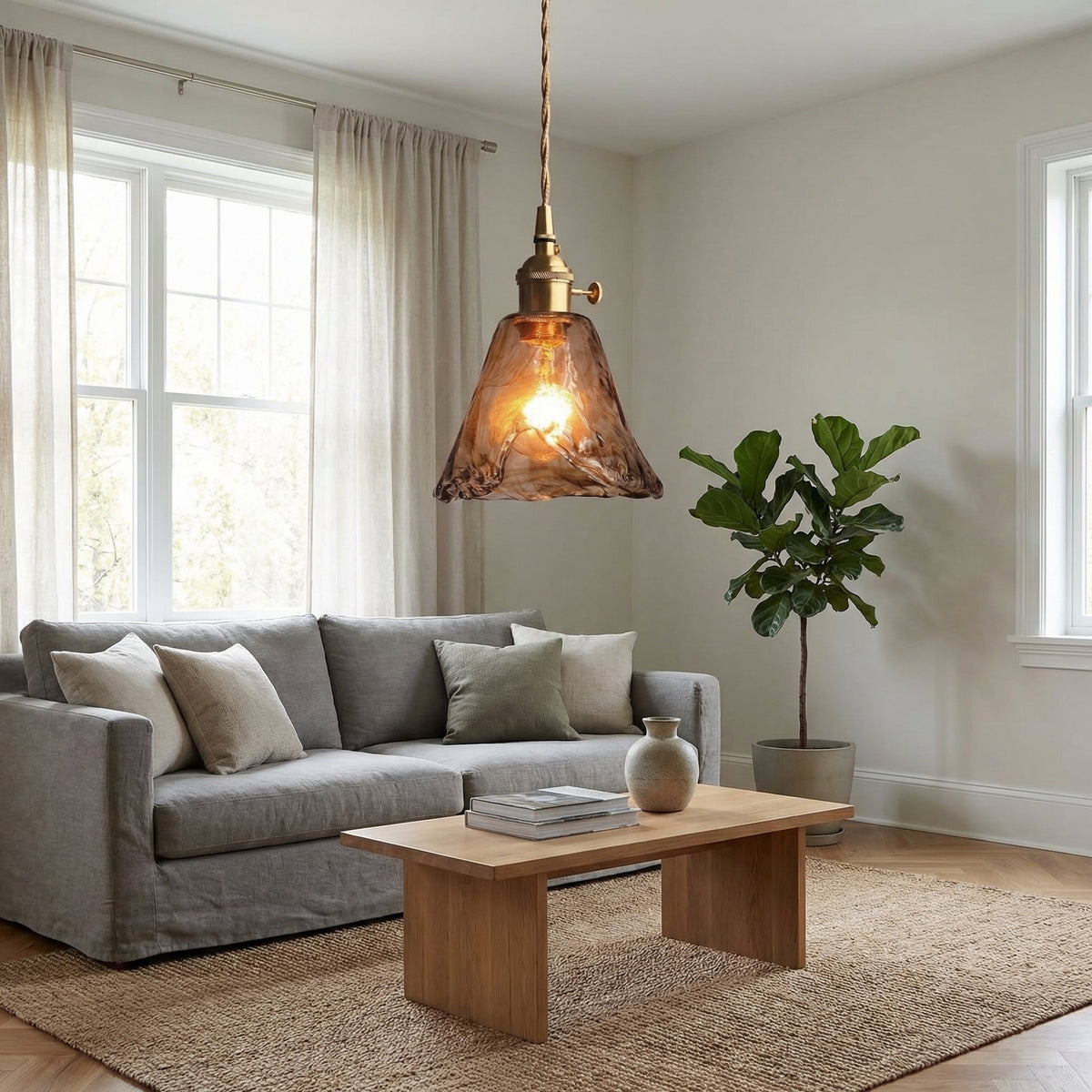 Suspension cloche en verre ambré — Bérénice