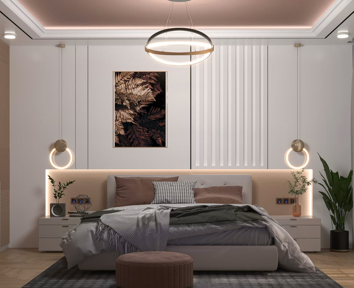 Chambre — applique de chevet, lumière chaude